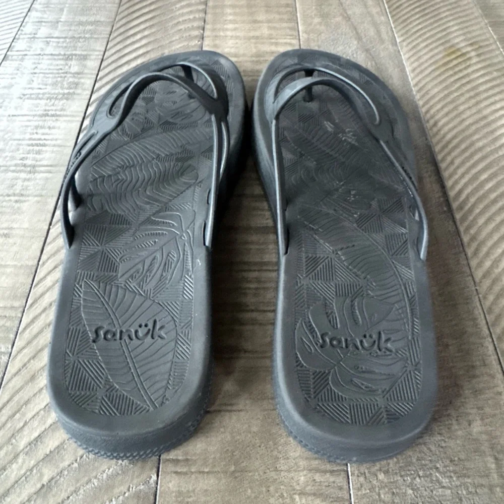 Sanuk Sunshine Black Flip Flop Sandals Women's Size 9 - Picture 10 of 12